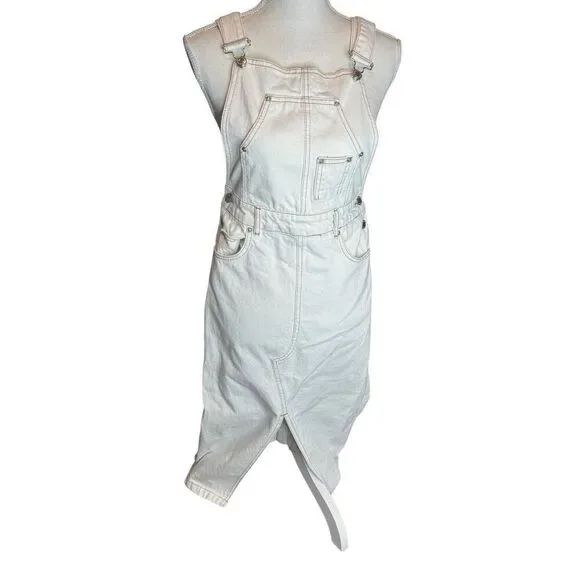 Zara Ecru Bib Overalls Dress Y2K Retro Boho Instagram Favorites Sz Small - Picture 9 of 10